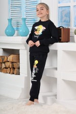 Kapitex 6180 Kız Çocuk Twety Baskılı Uzun Kol Pijama Takımı