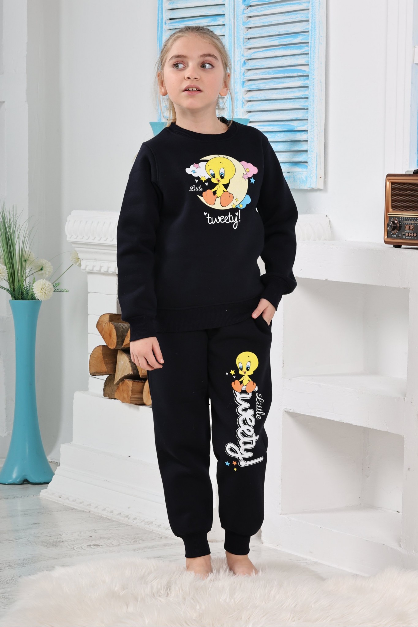 Kapitex 6180 Kız Çocuk Twety Baskılı Uzun Kol Pijama Takımı