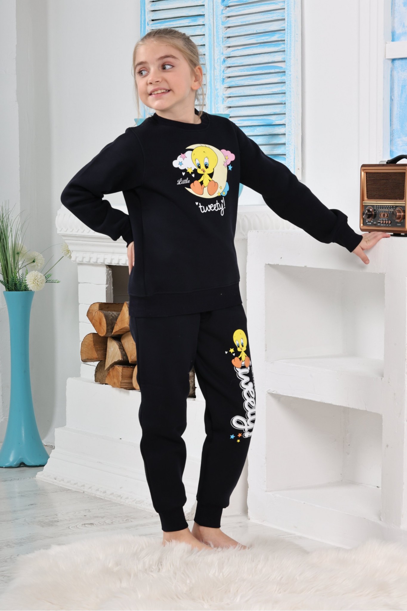 Kapitex 6180 Kız Çocuk Twety Baskılı Uzun Kol Pijama Takımı