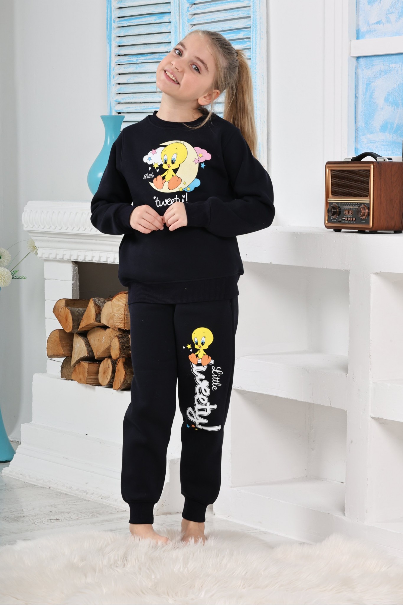 Kapitex 6180 Kız Çocuk Twety Baskılı Uzun Kol Pijama Takımı
