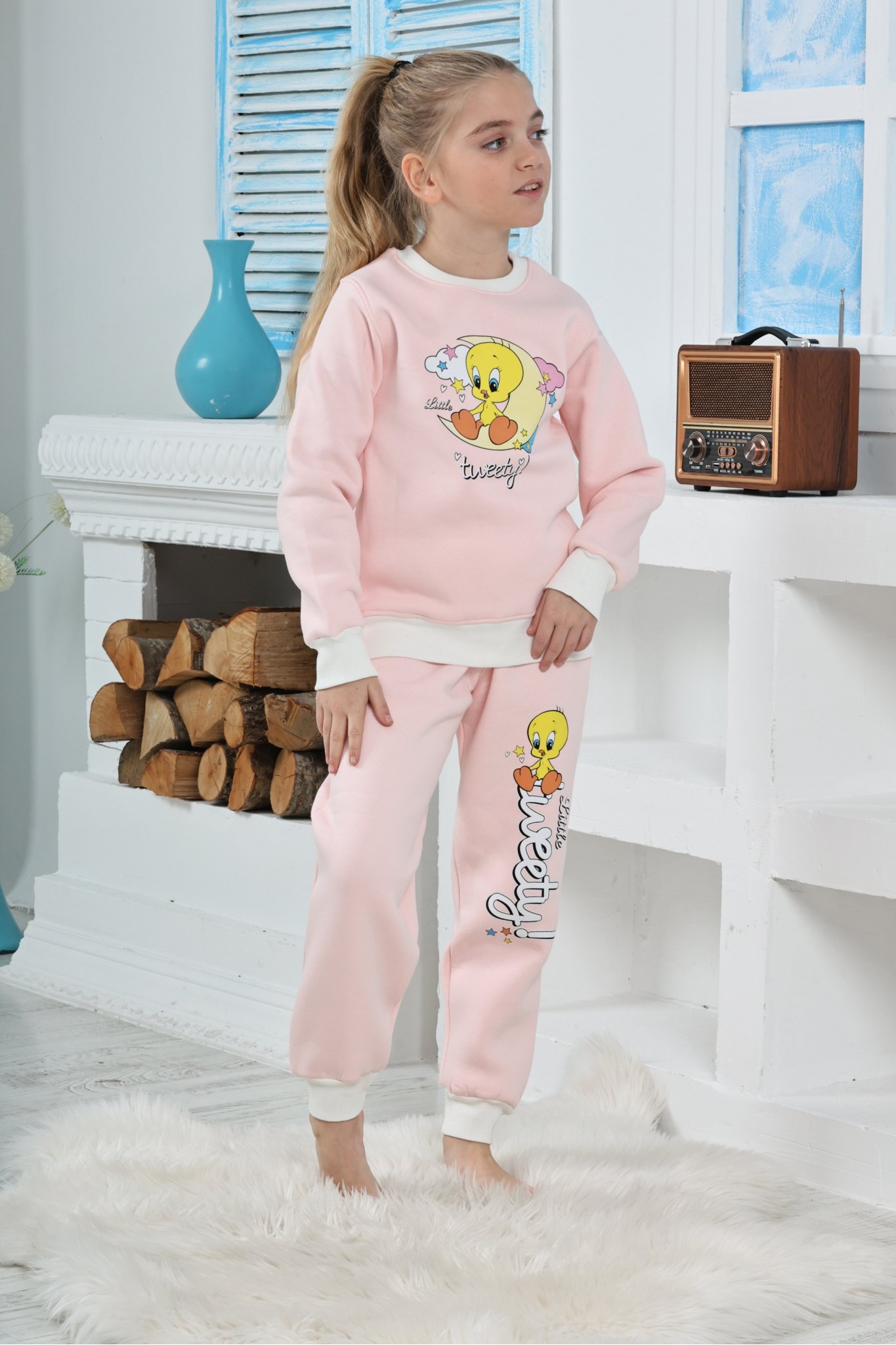 Kapitex 6182 Kız Çocuk Twety Baskılı Uzun Kol Pijama Takımı