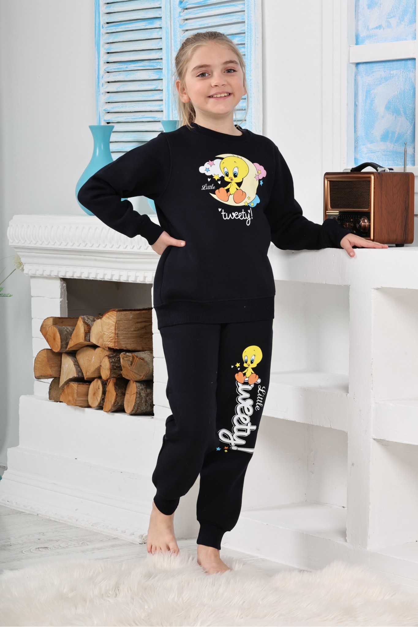 Kapitex 6182 Kız Çocuk Twety Baskılı Uzun Kol Pijama Takımı