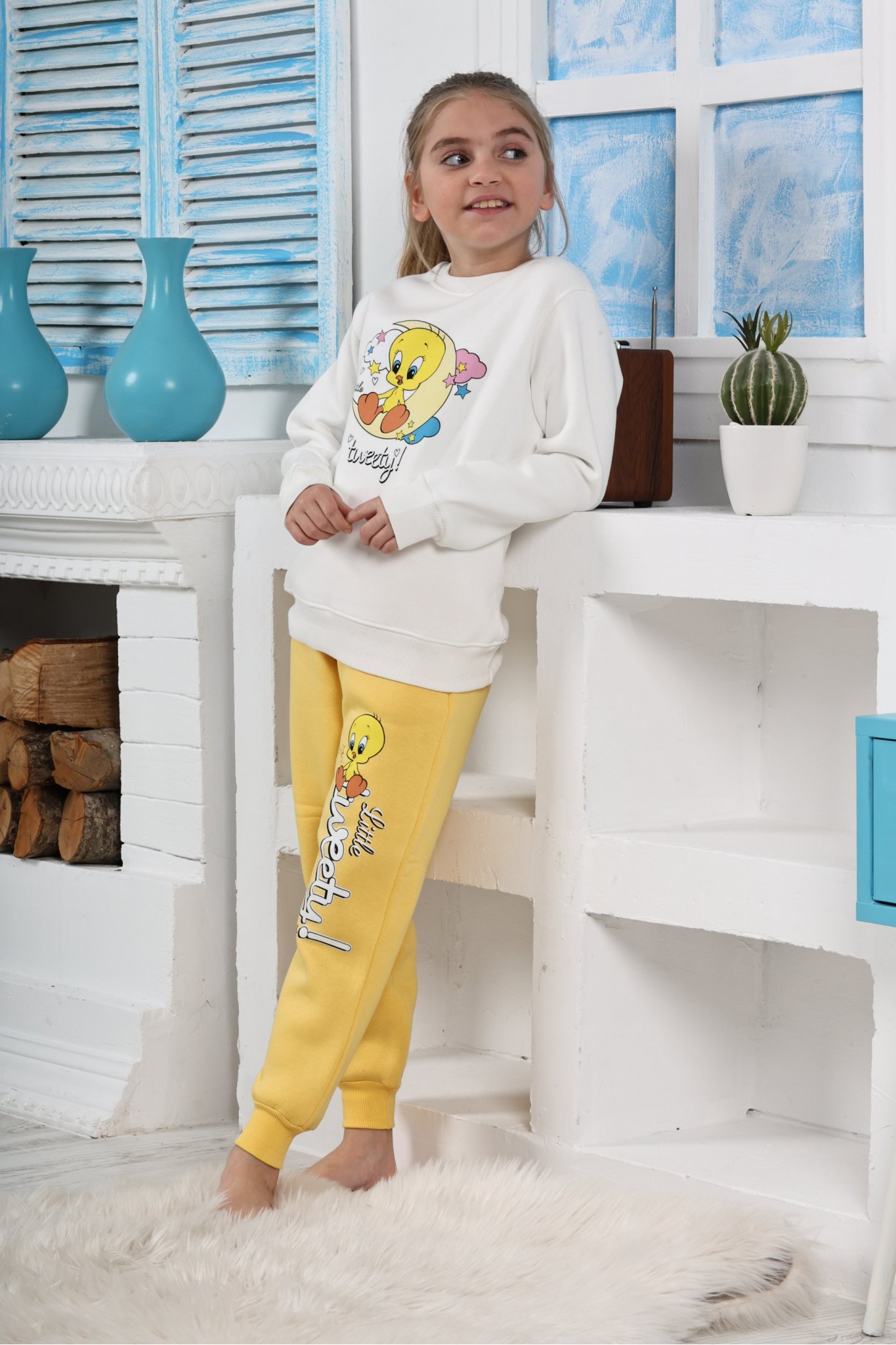 Kapitex 6182 Kız Çocuk Twety Baskılı Uzun Kol Pijama Takımı