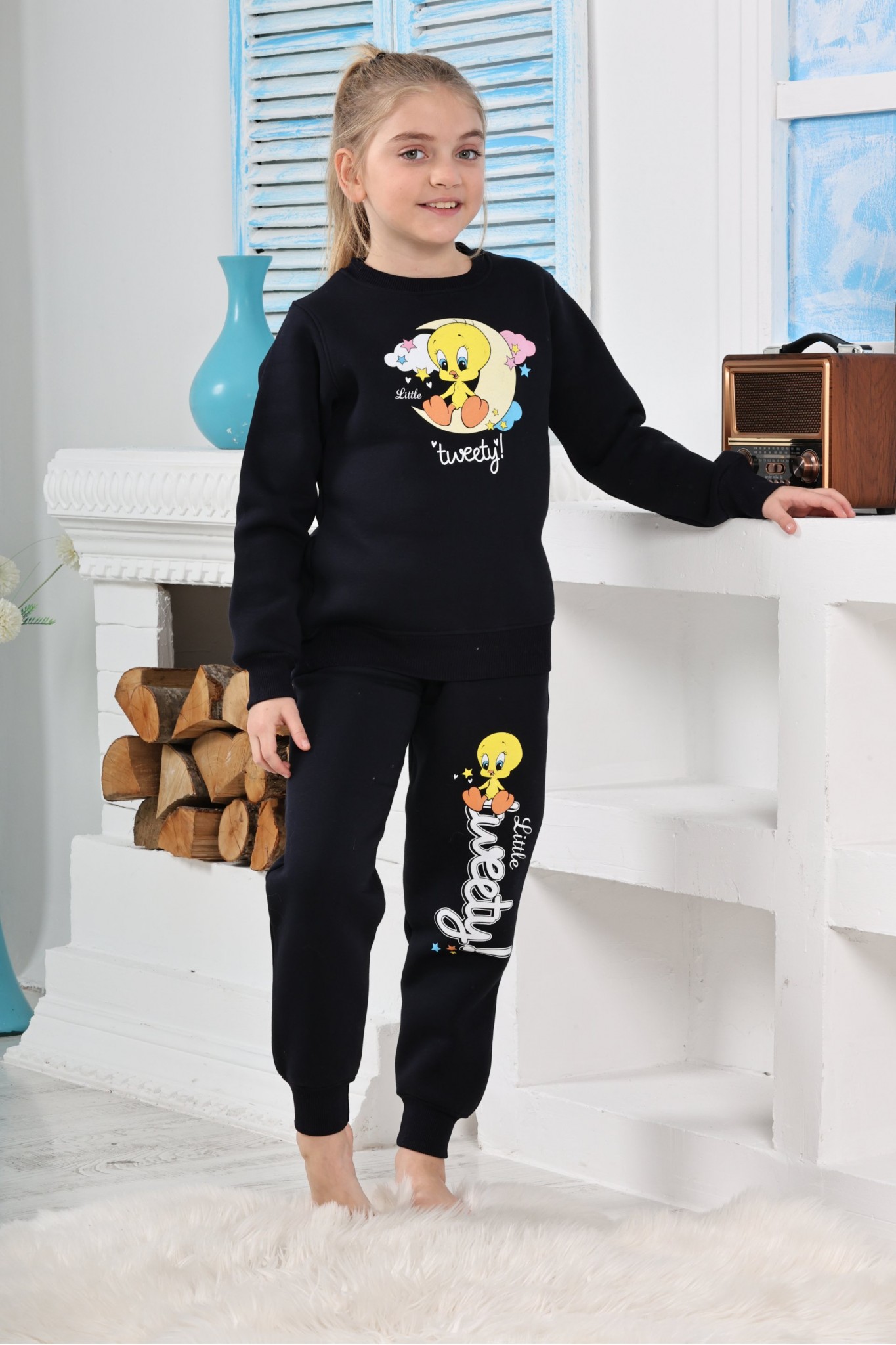 Kapitex 6182 Kız Çocuk Twety Baskılı Uzun Kol Pijama Takımı