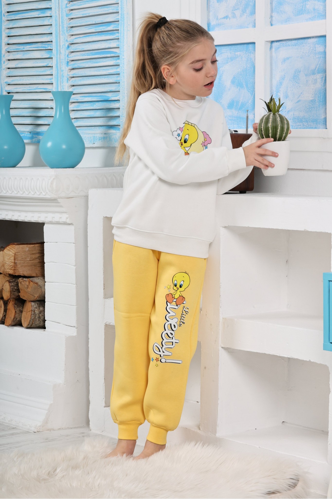 Kapitex 6182 Kız Çocuk Twety Baskılı Uzun Kol Pijama Takımı