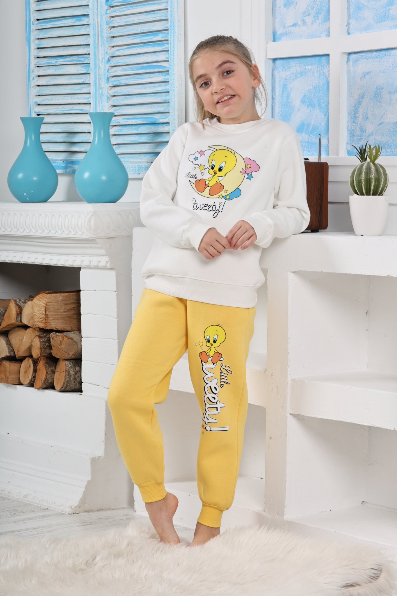 Kapitex 6182 Kız Çocuk Twety Baskılı Uzun Kol Pijama Takımı