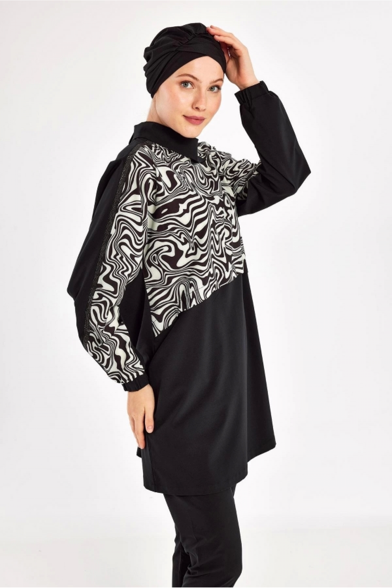 Adasea 1224 24-Zebrı Uzun Kollu Tesettür Mayo