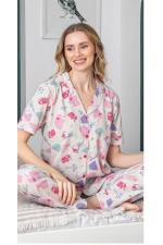 Alissa 6258 Kadın Fil Desenli Patlı Pijama Takımı