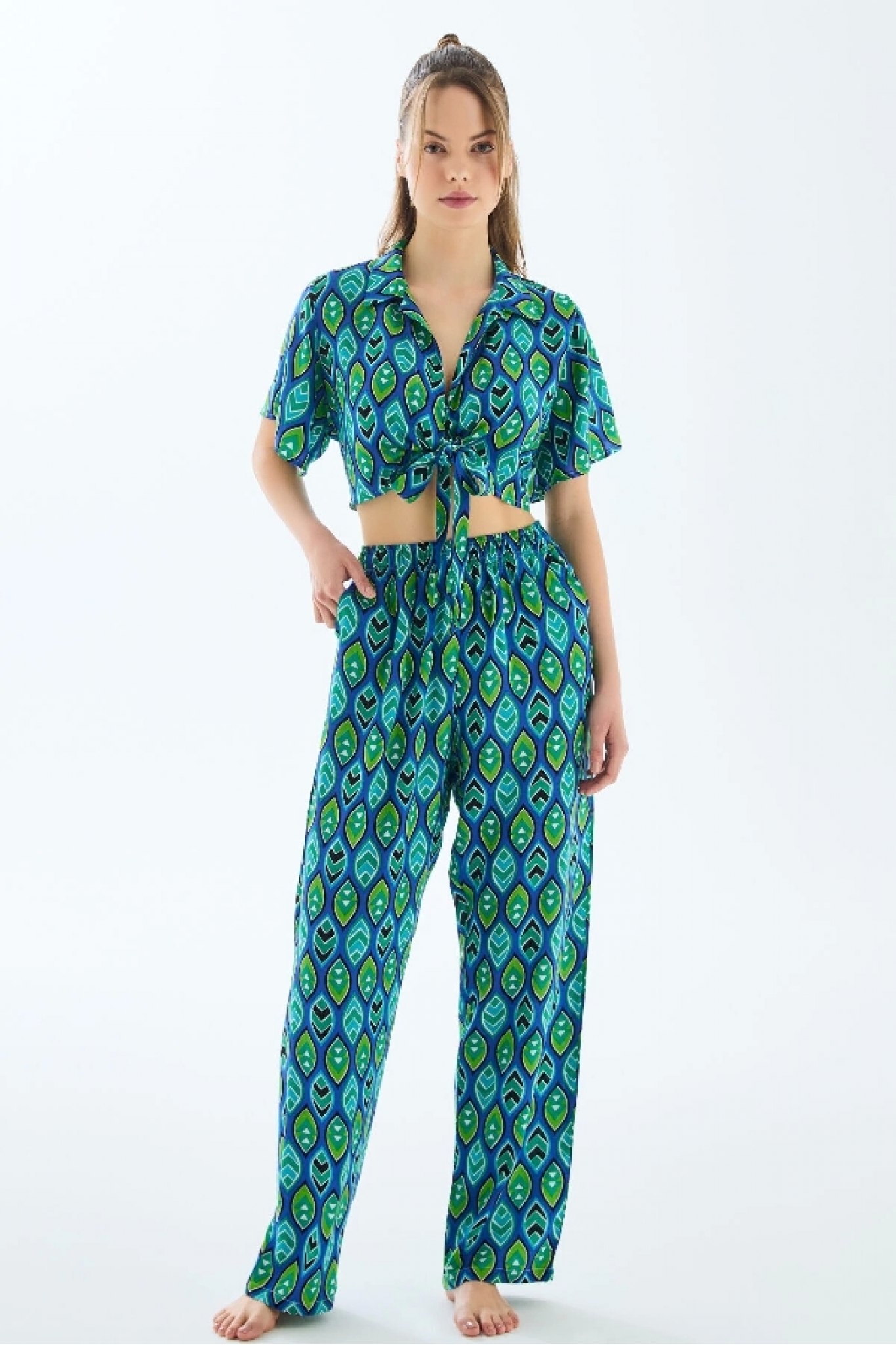 Anıl 11636 Kadın Kısa Kol Gömlek ve Pantolon Takım