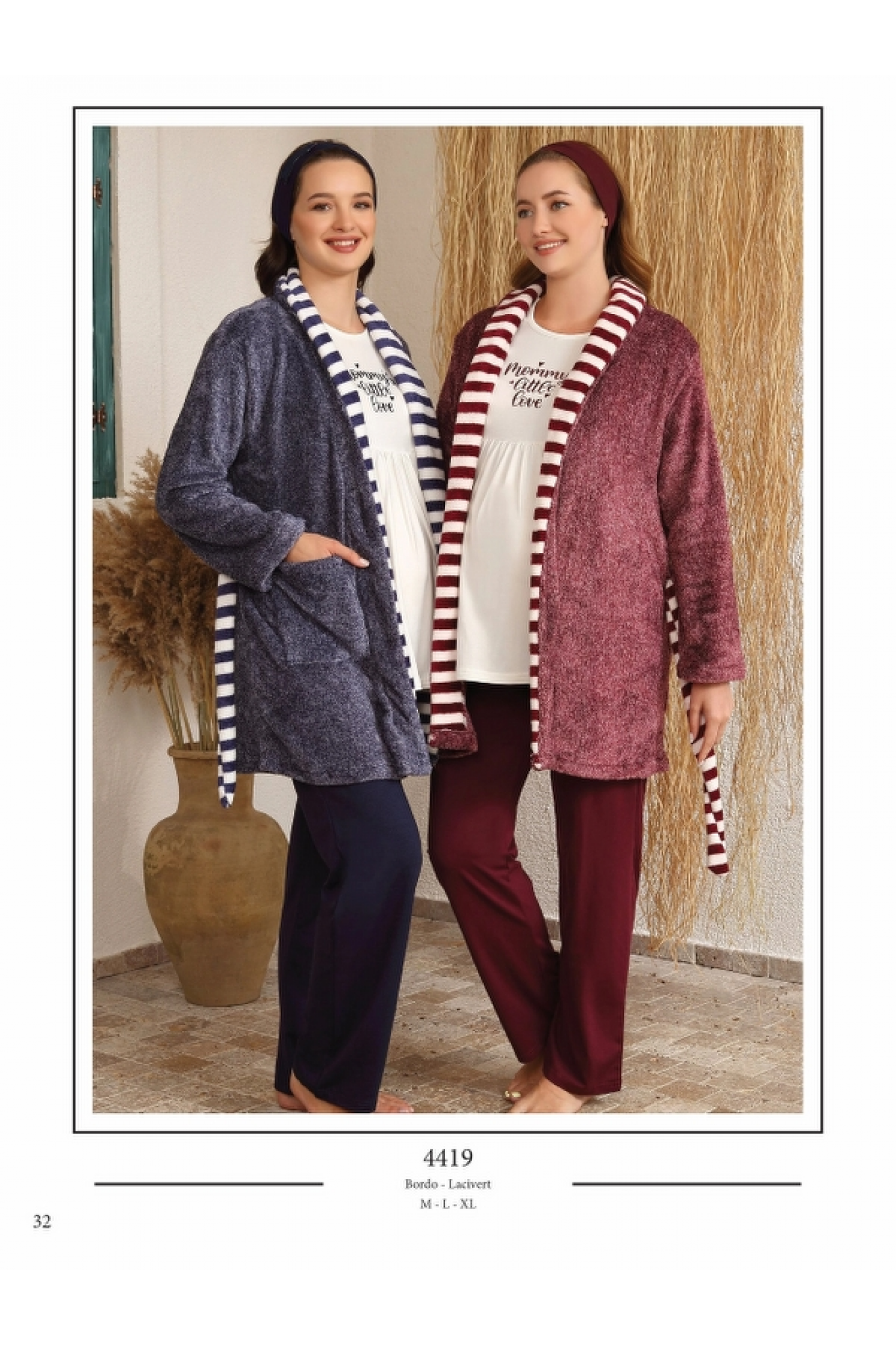 Ba-Ha 4419 Bayan Lohusa Kışlık 3'lü Pijama Takımı