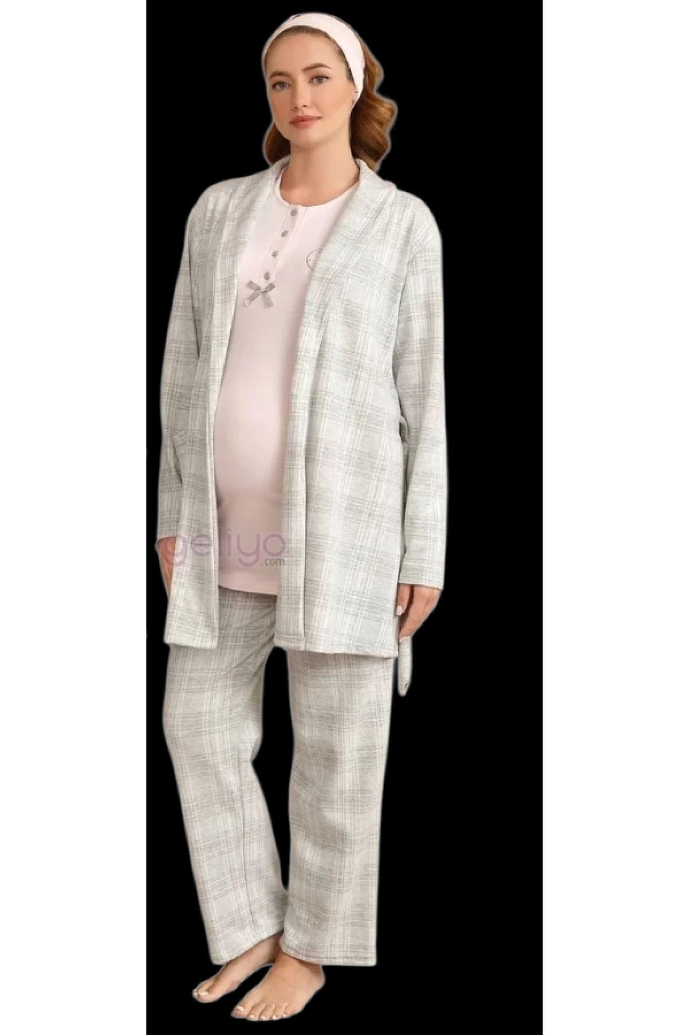 Ba-Ha 4425 Bayan Lohusa Kışlık 3'lü Pijama Takımı