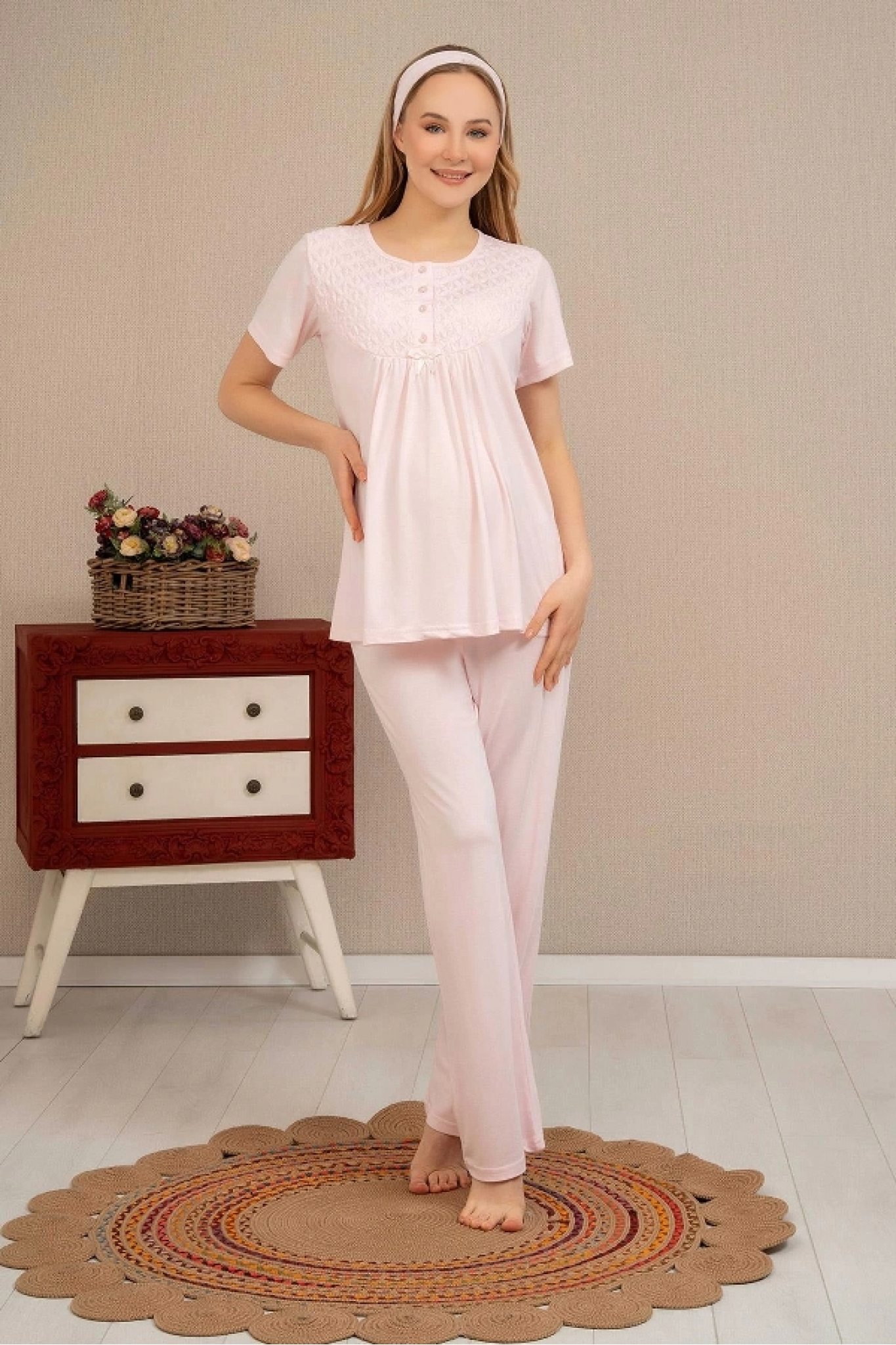 Ba-Ha 4504 Dantel Sabahlıklı Lohusa Pijama Takımı