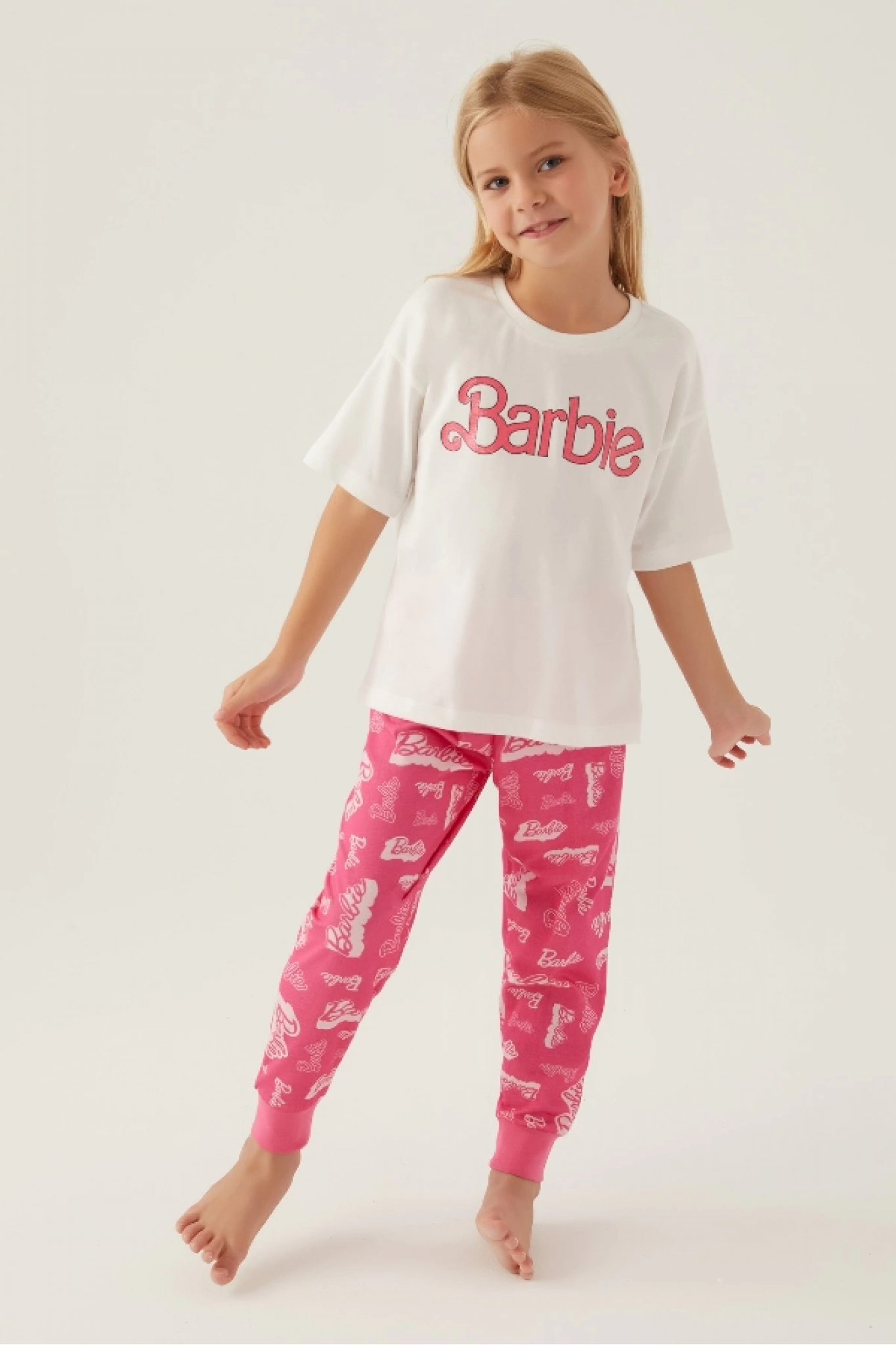 Barbie L1704-3 Kız Çocuk Kısa Kol Pijama Takımı