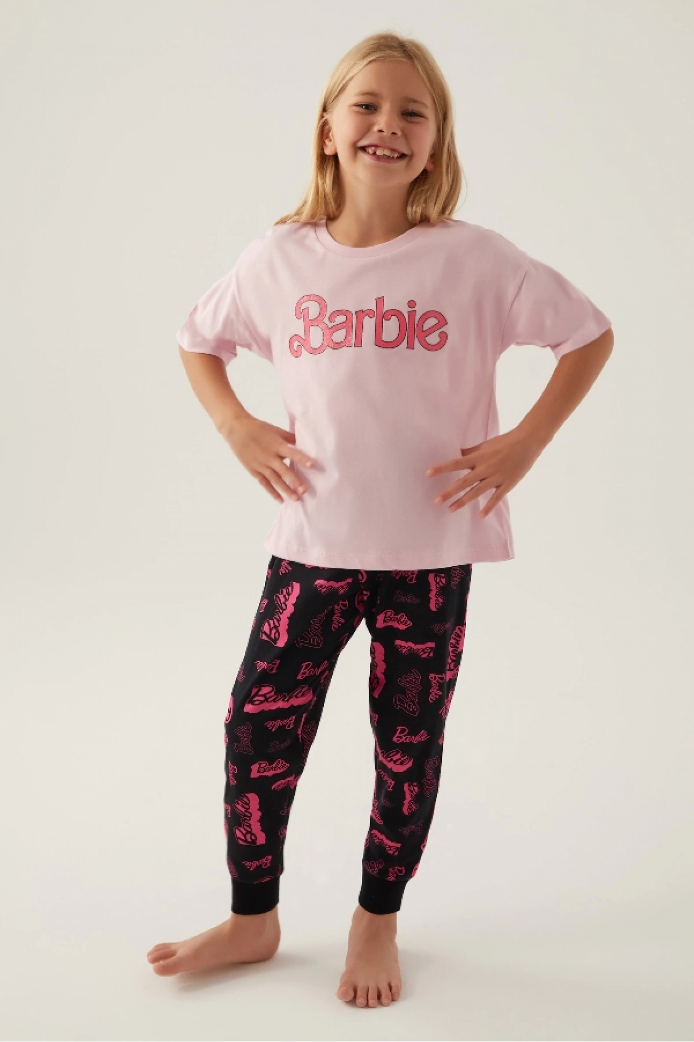 Barbie L1704-G Kız Çocuk Kısa Kol Pijama Takımı