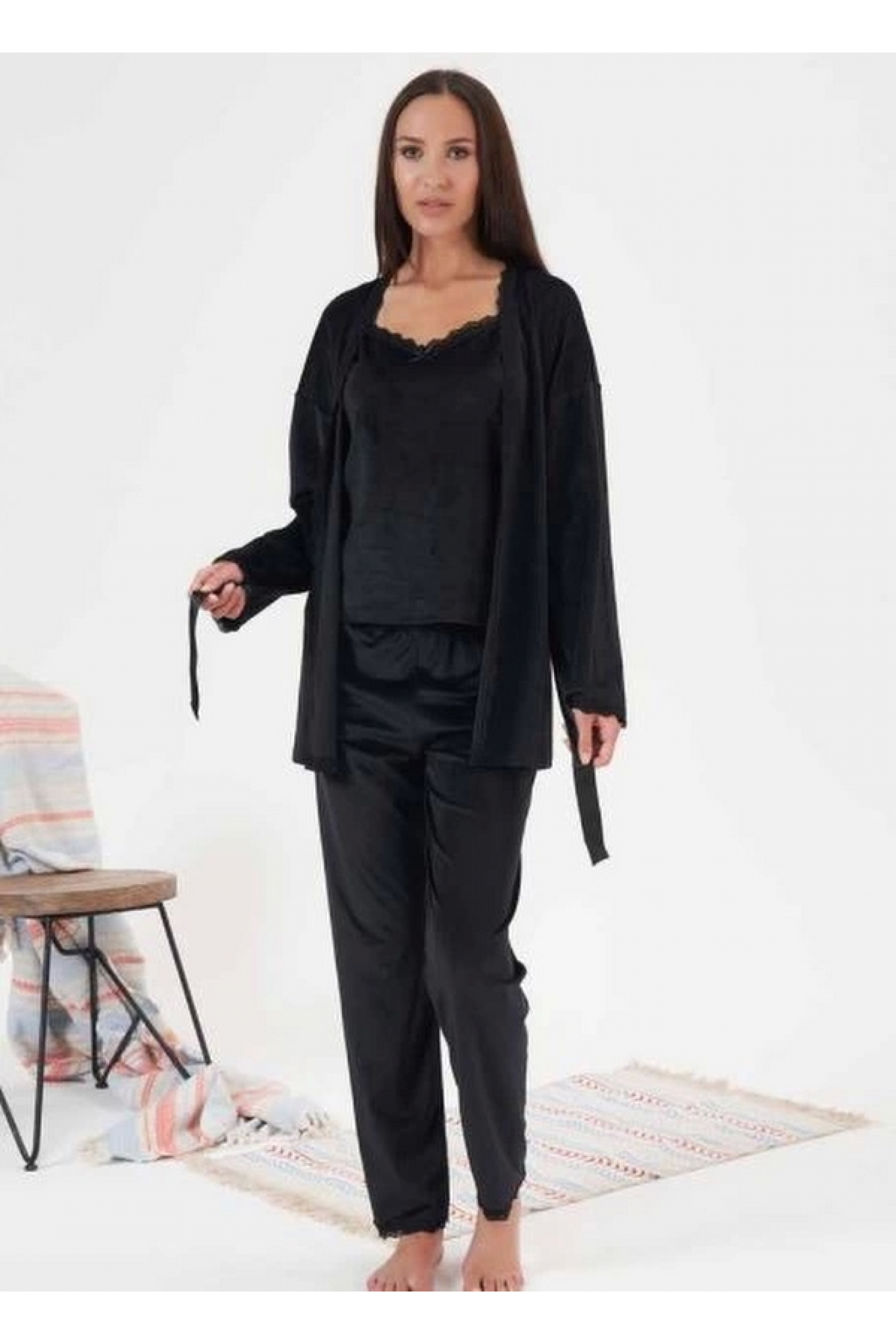 Estiva 24397 Bayan Kadife 3'lü Pijama Takım