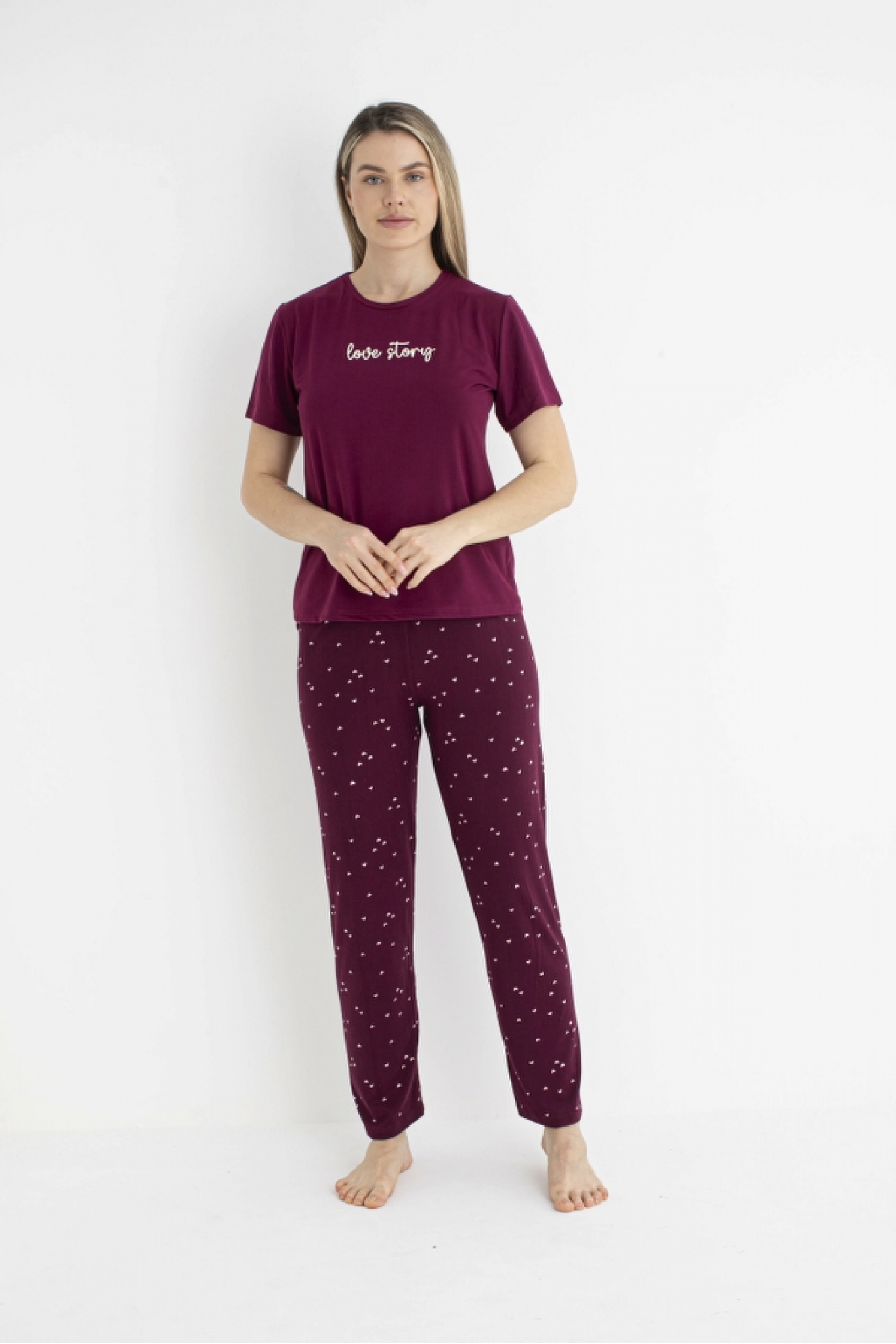 Estiva 25122 Kadın Milan Soft Kalpli Kısa Kol Pijama Takımı