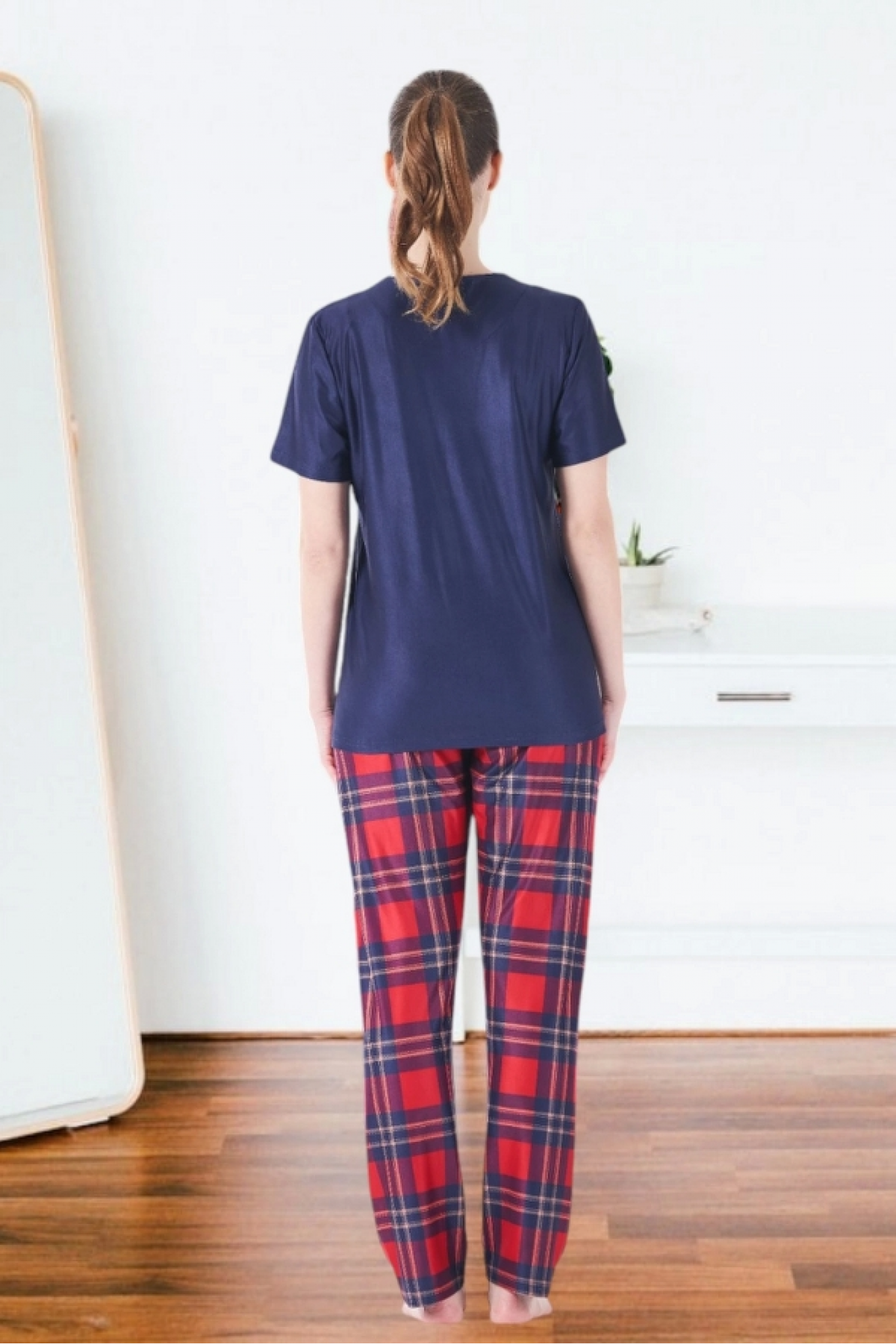 Estiva 25160 Kadın Marla Ekoseli Kısa Kol Pijama Takımı