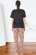 Estiva 25161 Kadın Marla Leoparlı Kısa Kol Pijama Takımı