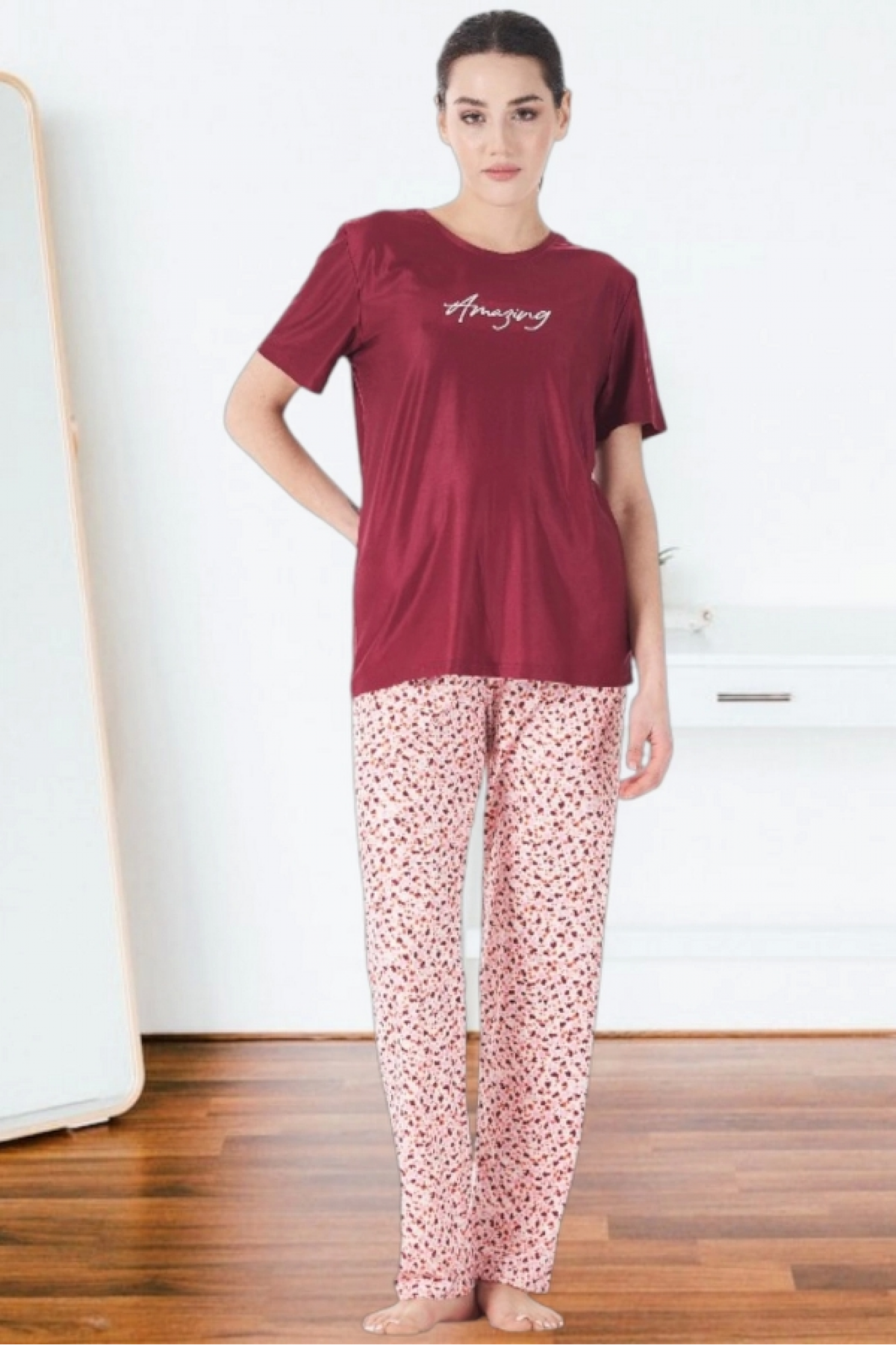 Estiva 25165 Kadın Marla Çicekli Kısa Kol Pijama Takımı