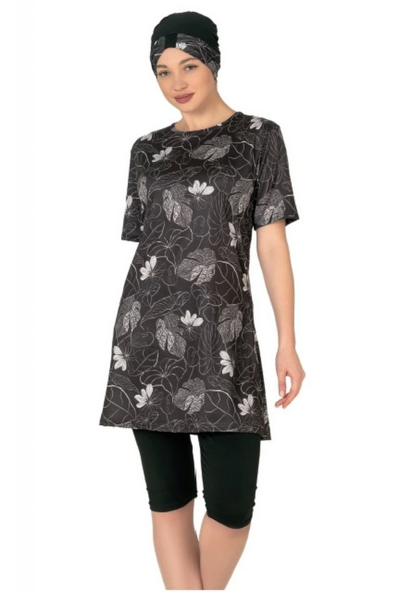 Fantasy 3455 Bayan Yaprak  Desenli Yarı Tesettür Mayo