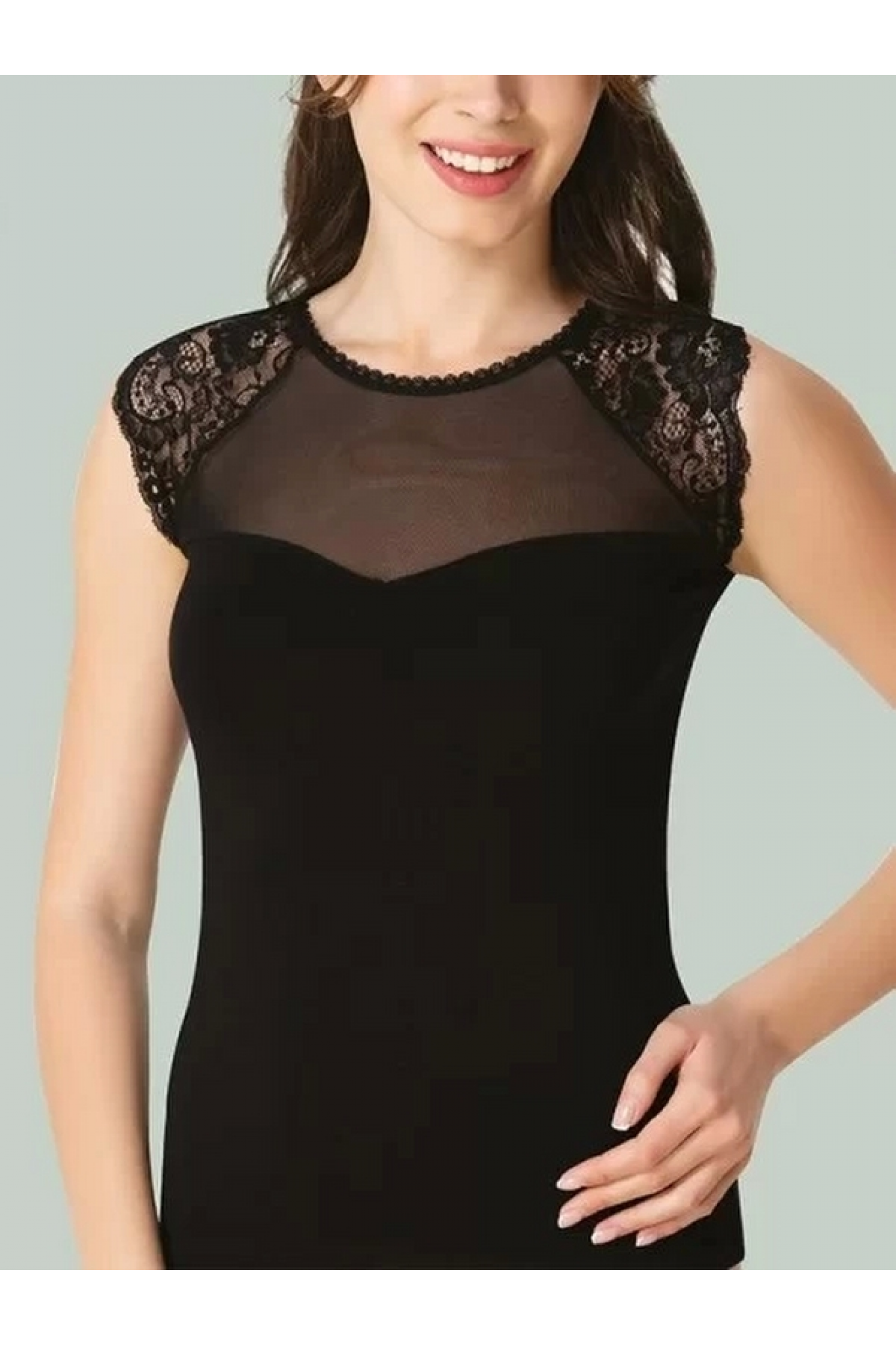 İmer 1270 Kolsuz Önü Tül Dantelli Atlet