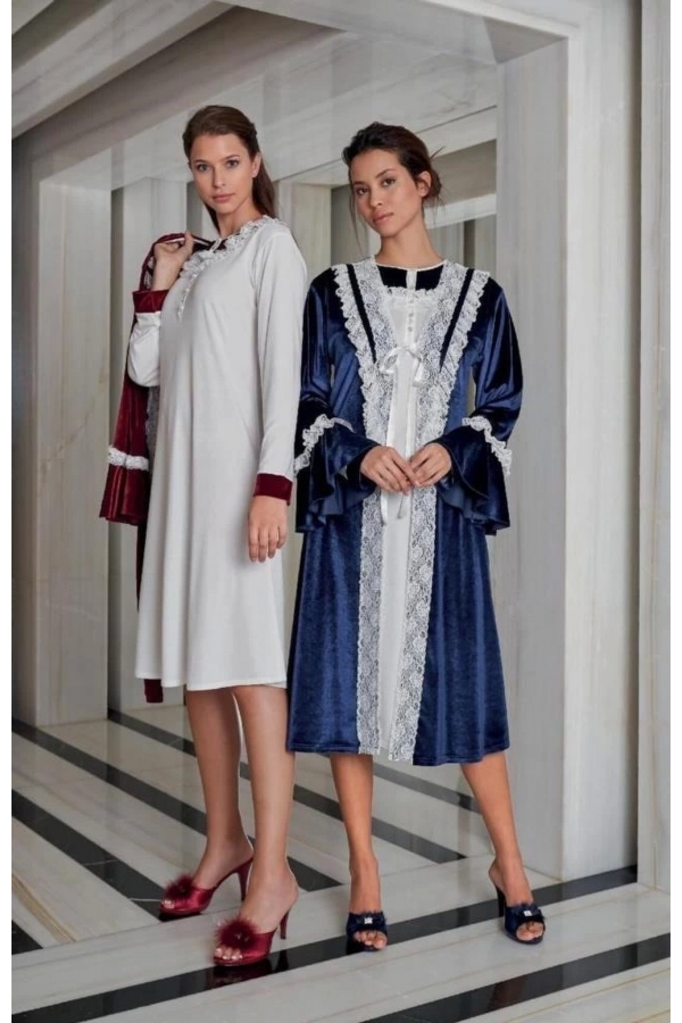 Jar Pierre 228 Kadife Gecelik Sabahlık