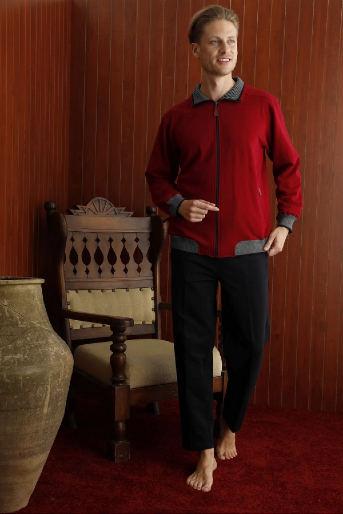 Kocabey 7424 Erkek Battal Apaj Yaka Uzun Kol Eşofman Takım