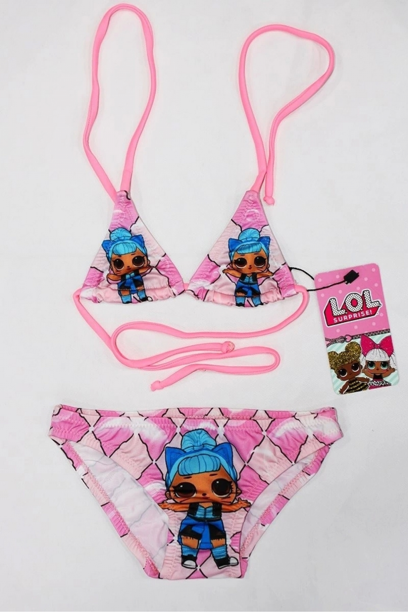 Lol Bebekli Kareli Desenli Kız Çocuk Üçgen Bikini Takımı