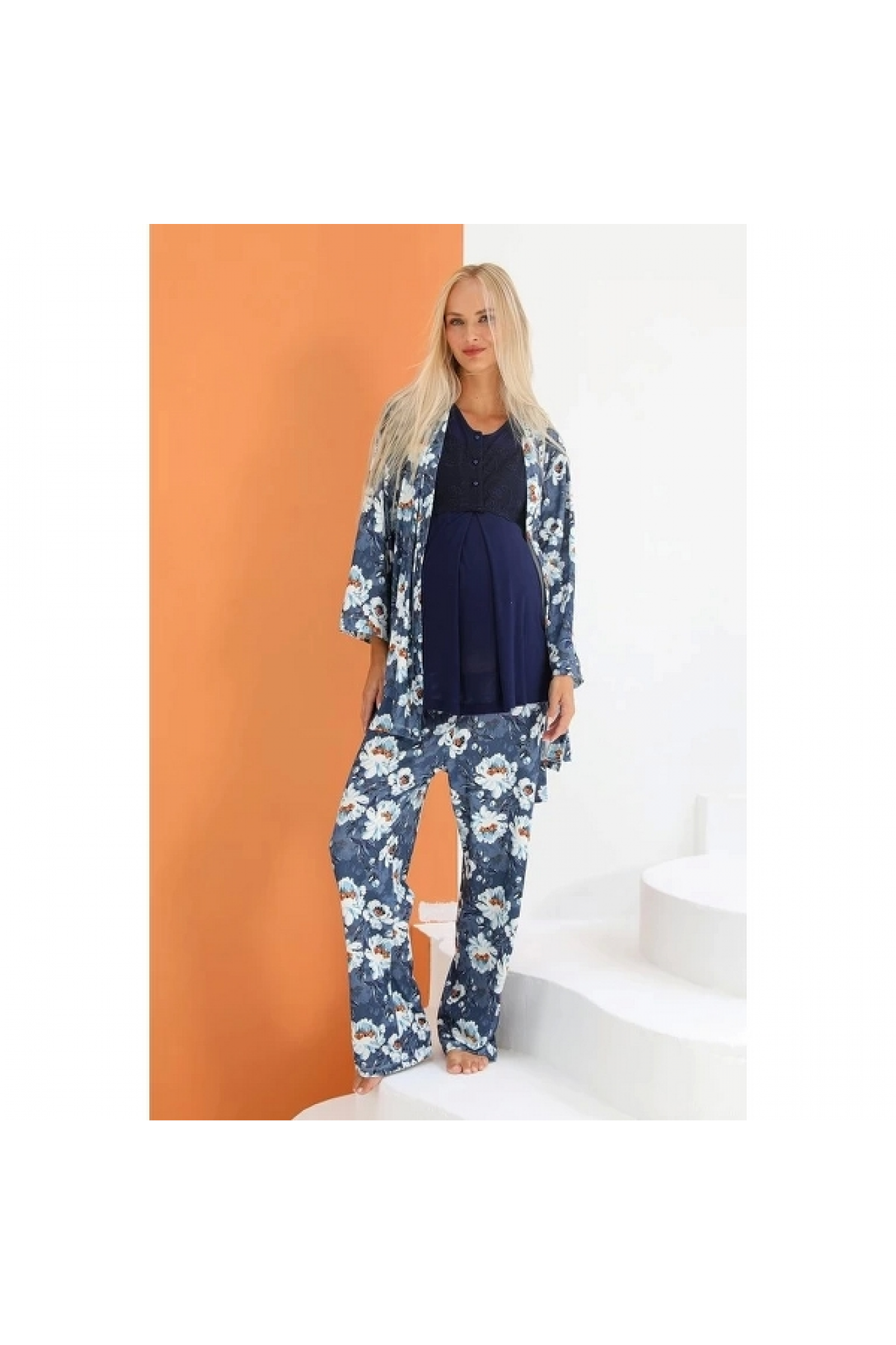 Mommysh 55714 Kadın Sabahlıklı Lohusa Pijama Takımı