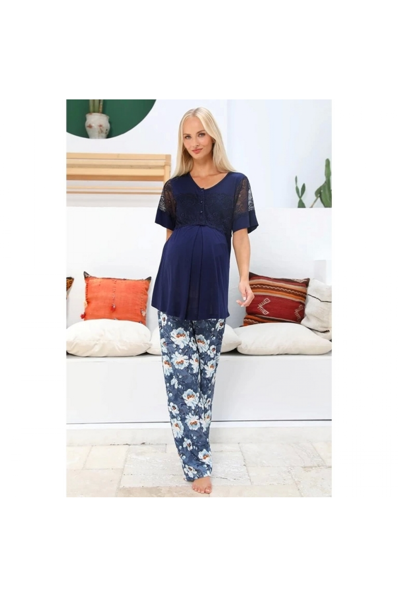 Mommysh 55714 Kadın Sabahlıklı Lohusa Pijama Takımı