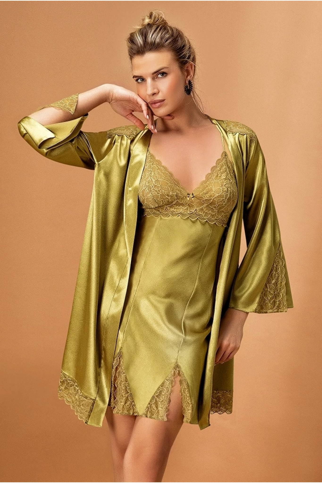 Nurteks 5325 Bayan Saten Gecelik Sabahlık Set