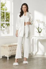 Pierre Cardin 2050 Kadife Saten 3'lü Kadın Crop'lu Pijama Takımı