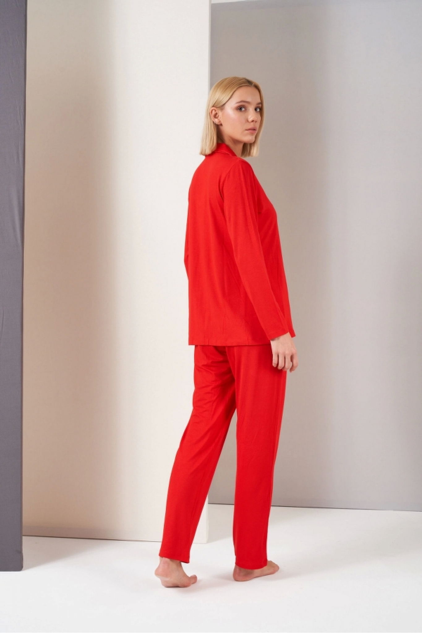 Pjs 26028  Bayan Önden Düğmeli Pijama Takımı