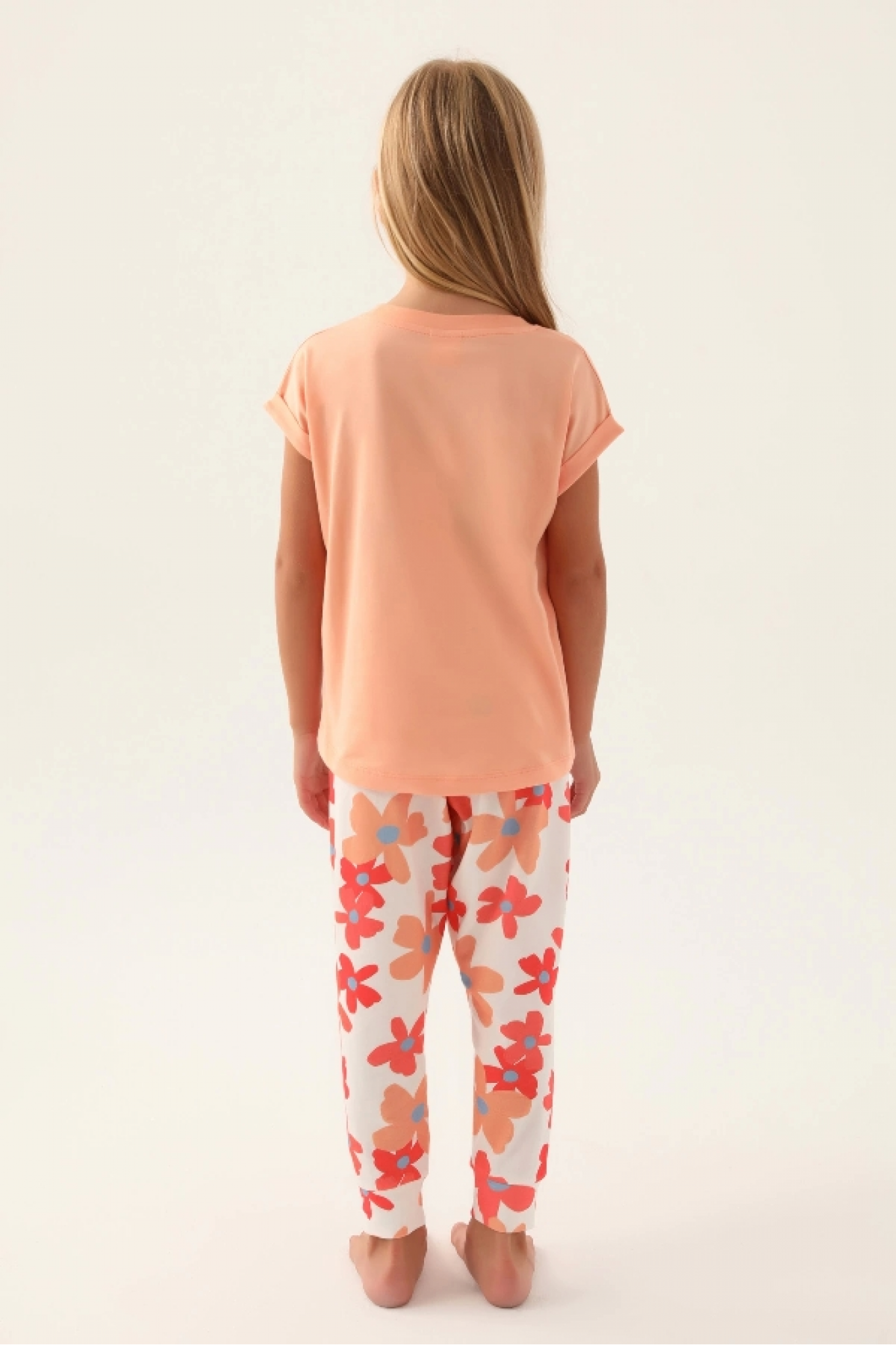 Roly Poly 3394-2 Kız Çocuk Çiçekli Kısa Kol Pijama Takım