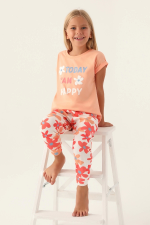 Roly Poly 3394-2 Kız Çocuk Çiçekli Kısa Kol Pijama Takım
