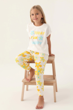Roly Poly 3394-2 Kız Çocuk Çiçekli Kısa Kol Pijama Takım