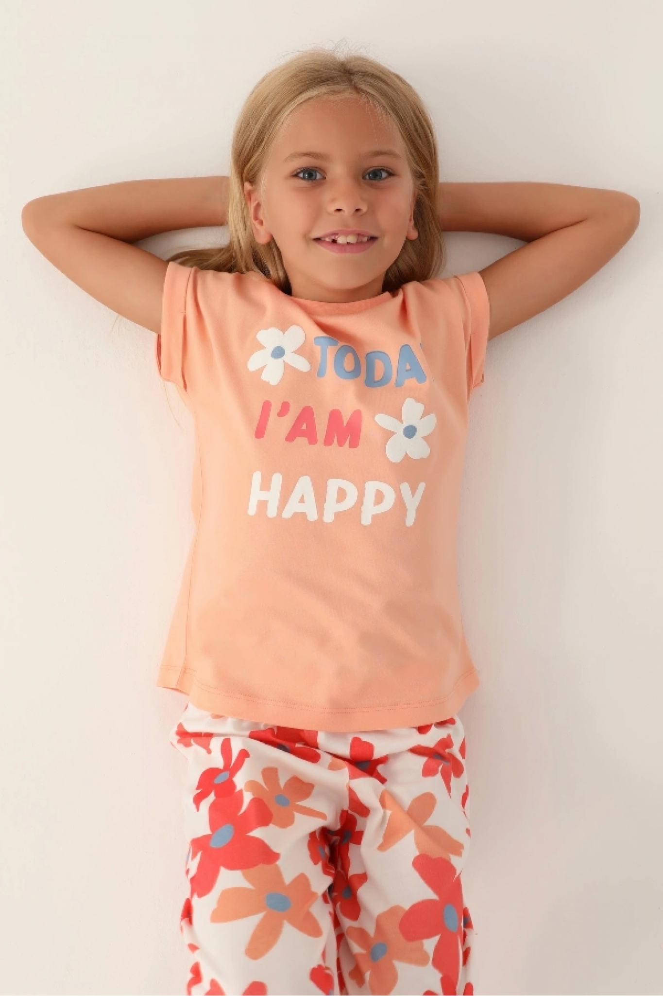 Roly Poly 3394-2 Kız Çocuk Çiçekli Kısa Kol Pijama Takım