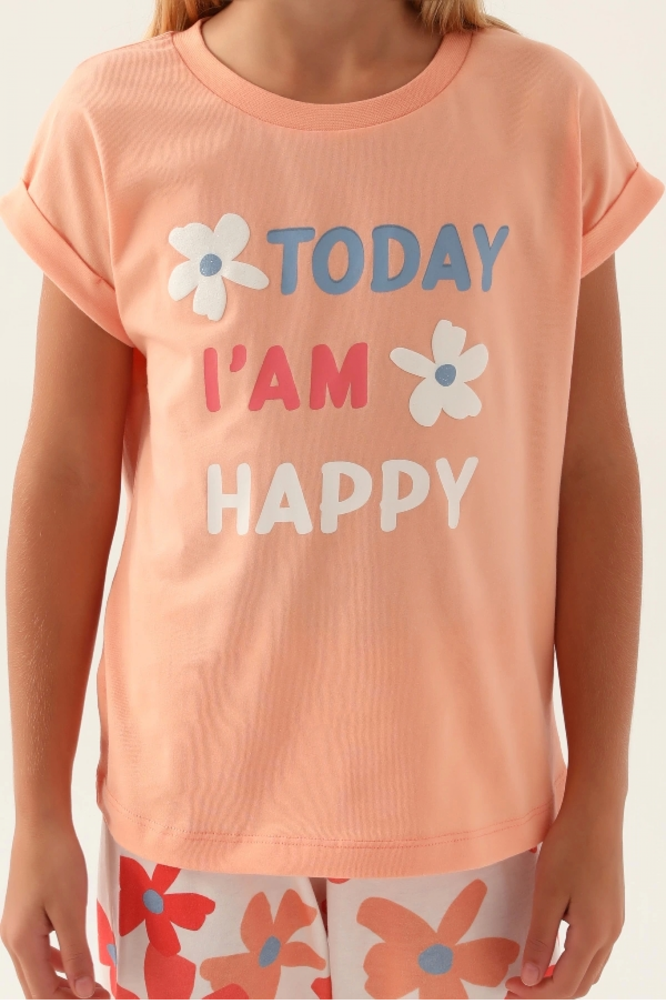 Roly Poly 3394-2 Kız Çocuk Çiçekli Kısa Kol Pijama Takım