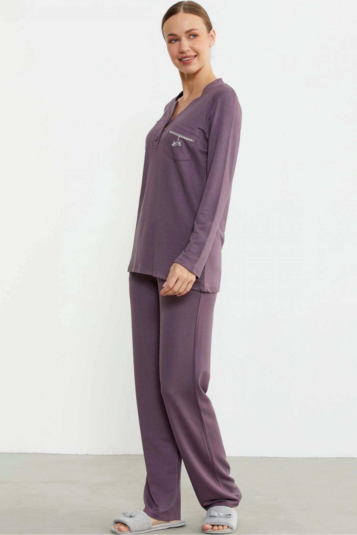 Sementa 76438 Yarım Düğmeli Cep Detaylı Pijama Takım