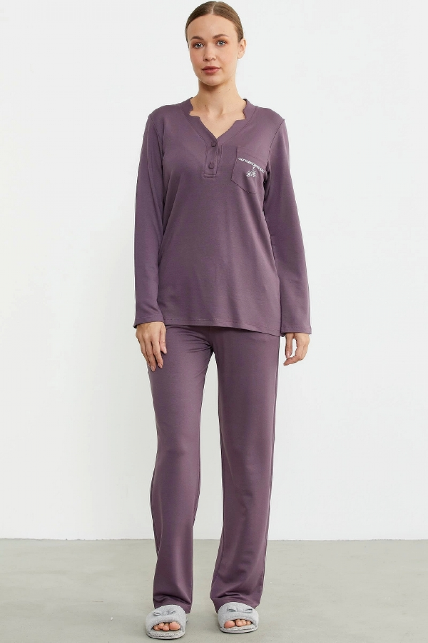 Sementa 76438 Yarım Düğmeli Cep Detaylı Pijama Takım