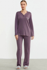 Sementa 76438 Yarım Düğmeli Cep Detaylı Pijama Takım