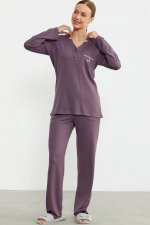 Sementa 76438 Yarım Düğmeli Cep Detaylı Pijama Takım