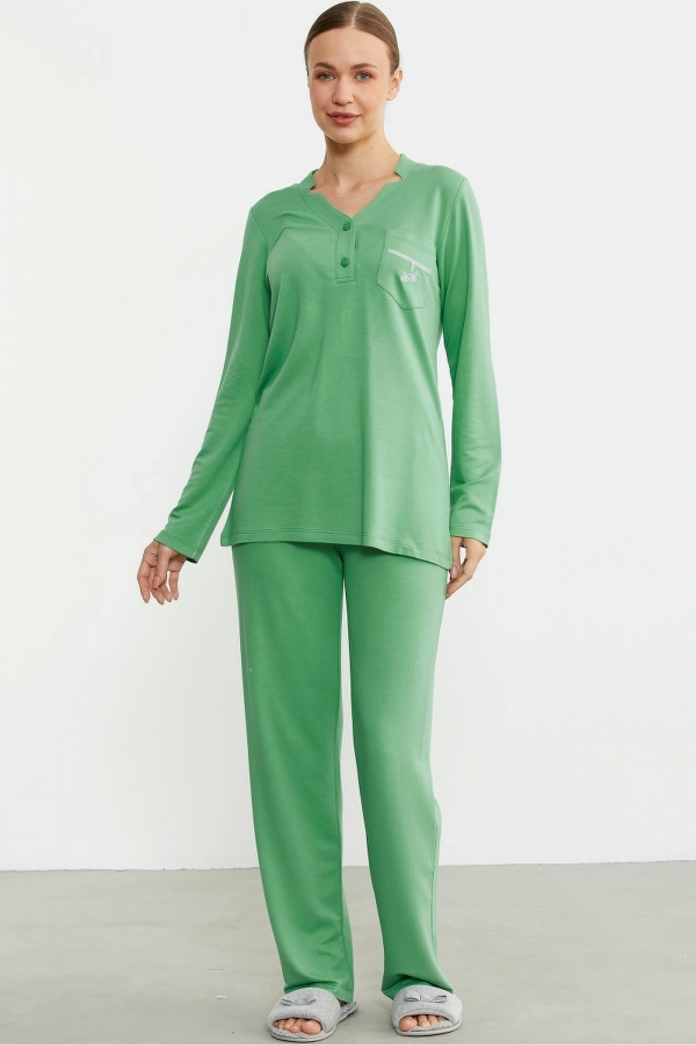 Sementa 76438 Yarım Düğmeli Cep Detaylı Pijama Takım