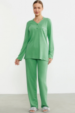 Sementa 76438 Yarım Düğmeli Cep Detaylı Pijama Takım