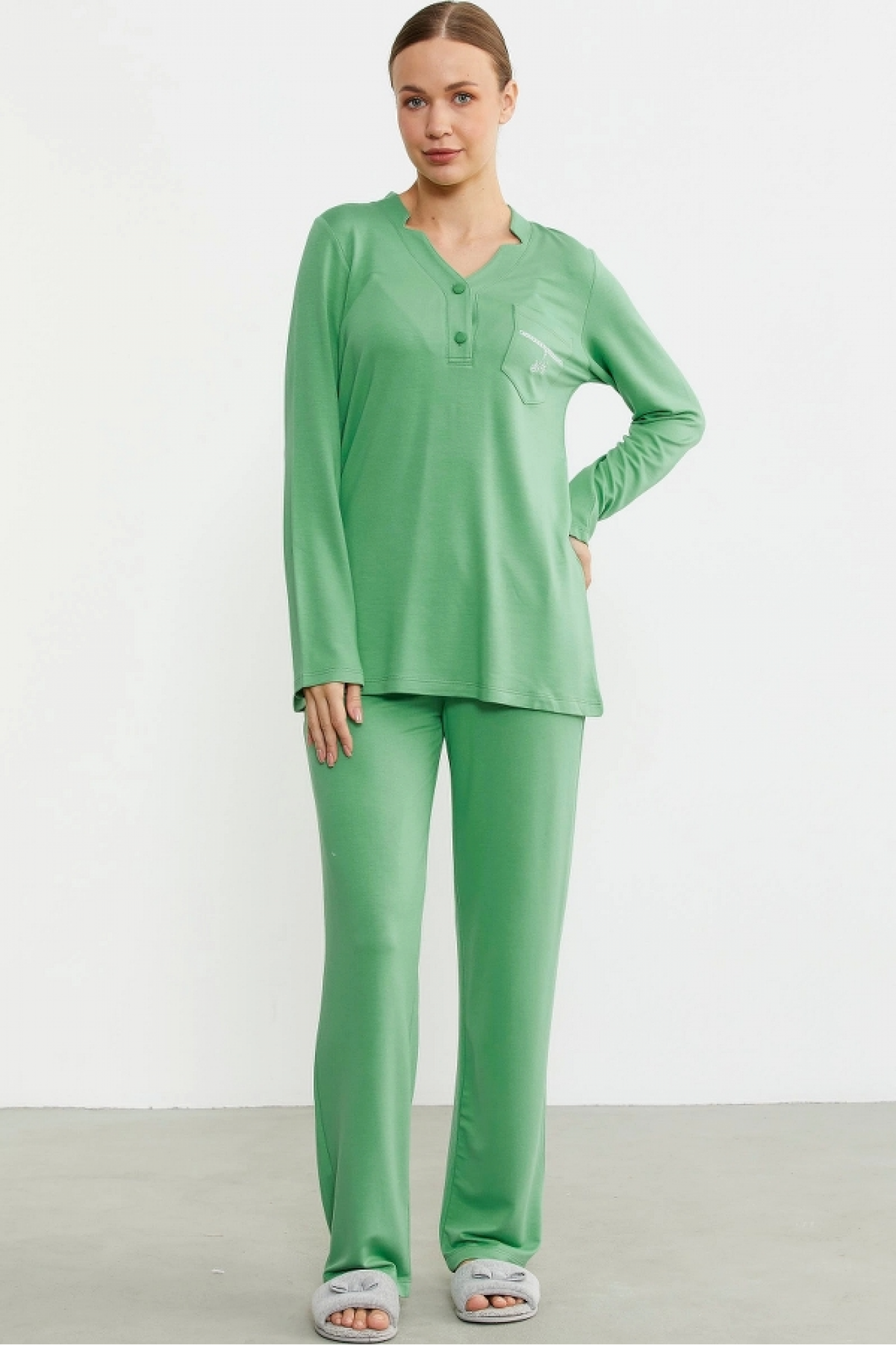 Sementa 76438 Yarım Düğmeli Cep Detaylı Pijama Takım
