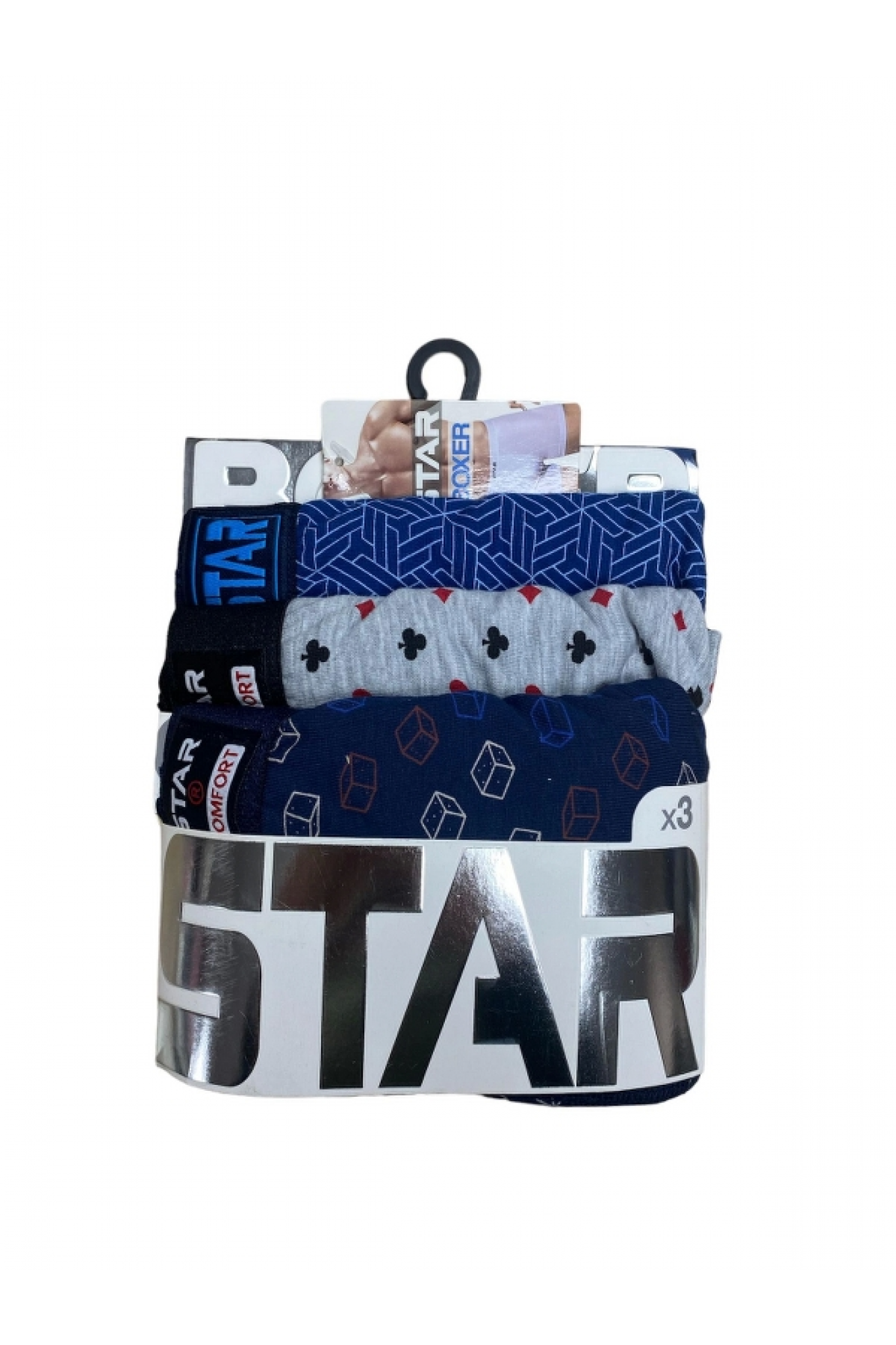 Star 105 Desenli Jakar Erkek 3'lü Kemer Boxer