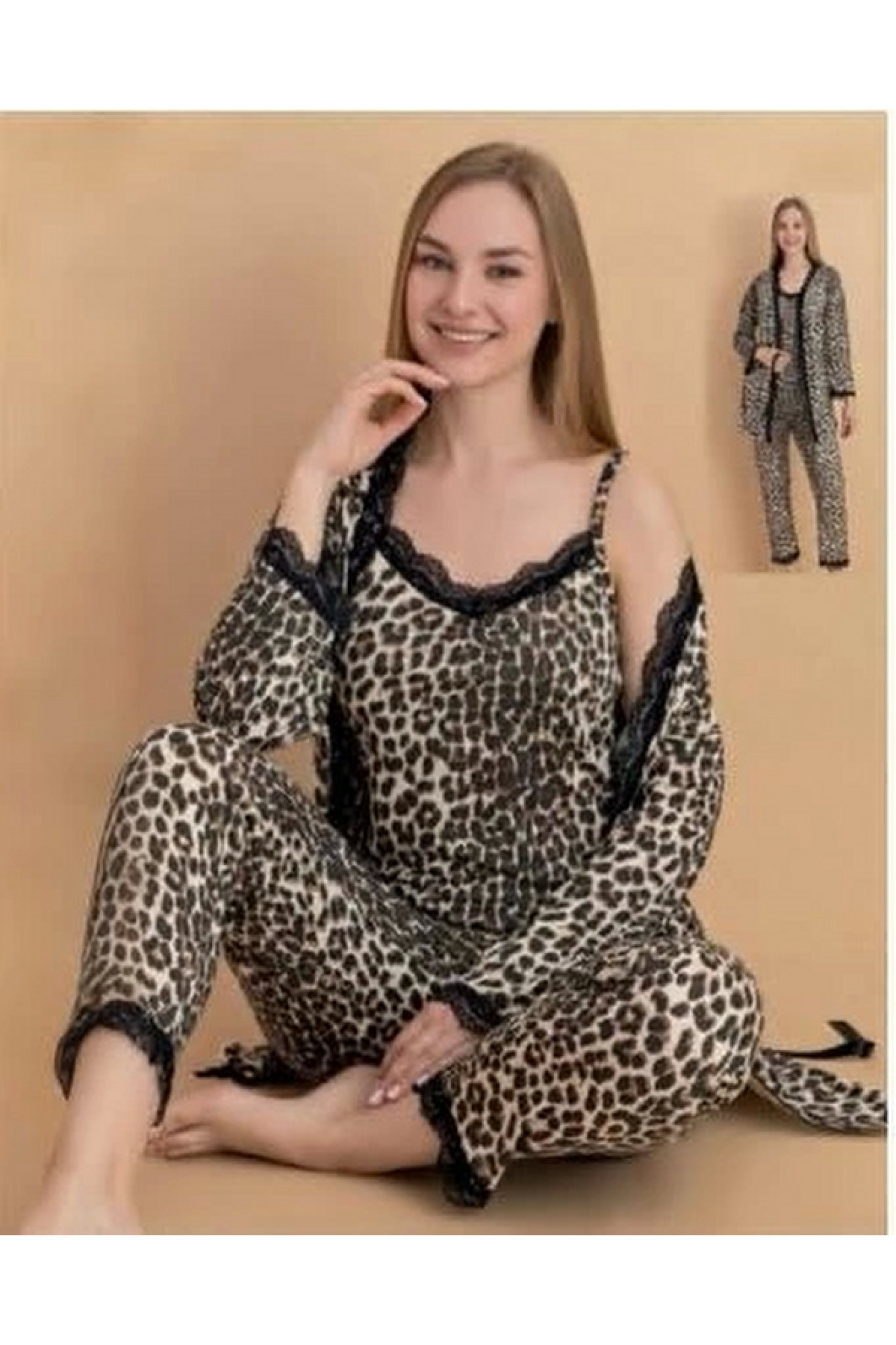 Stil Moda 6066 Kadın Askılı Sabahlıklı Pijama Takımı